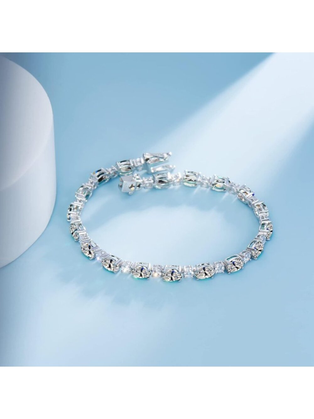 Women's Silver White 7 Inches Sterling Silver Birthstone Tennis Bracelet Jewelry